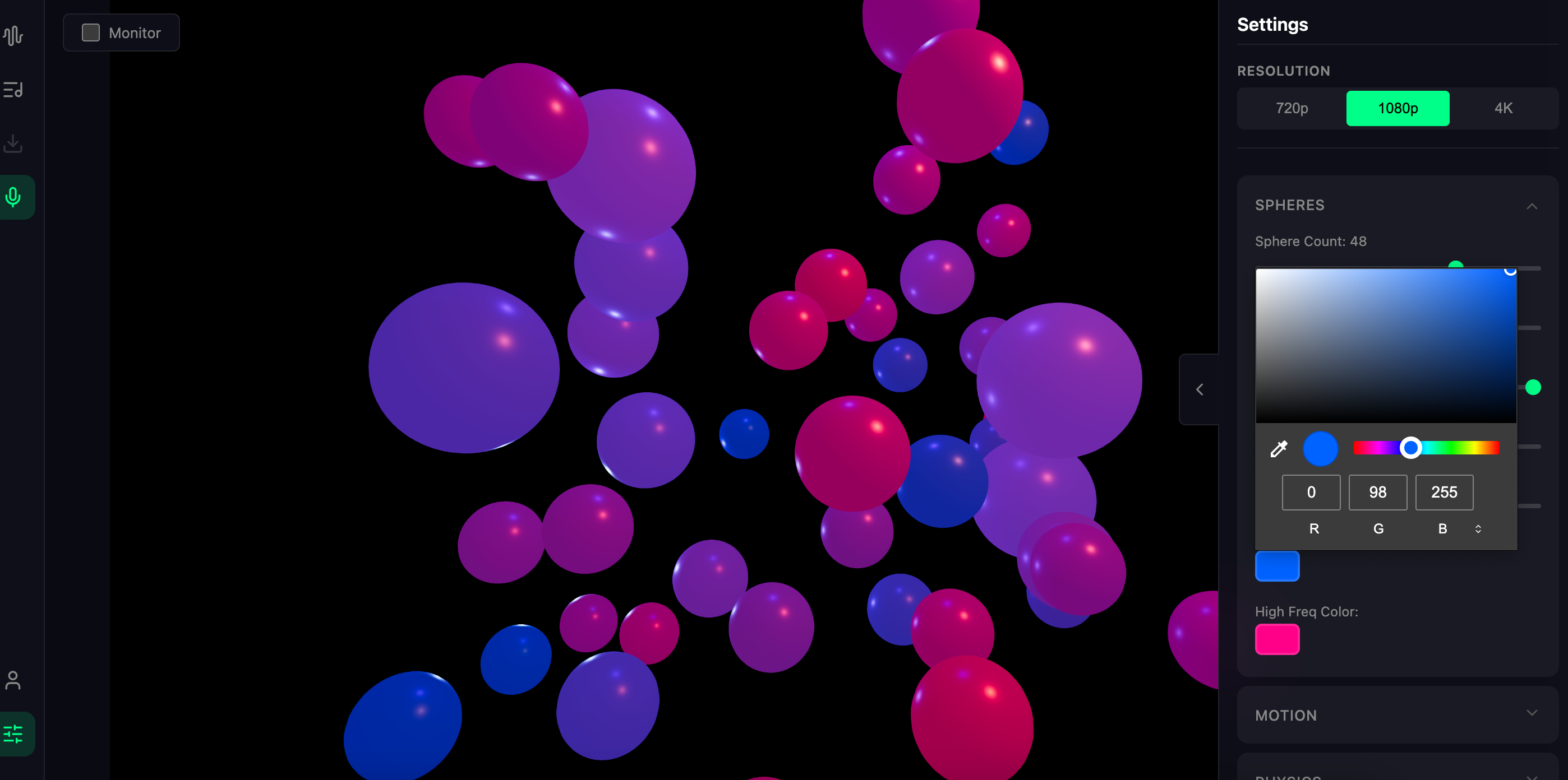 3D spheres with customization panel